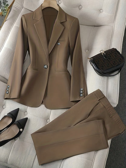 Solid Color Single Button Long Sleeve Single-Breasted Waistcoat Suit Pants 2pcs Set