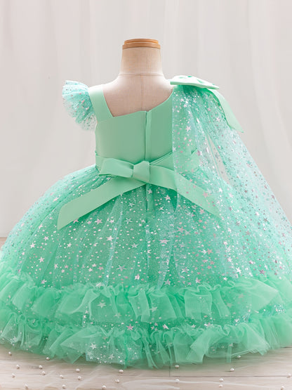 Halloween Dresses for Girls, Kids Halloween Costumes Galaxy Print Tutu Dress Off-Shoulder Flutter Sleeves A-Line Party Princess Gown