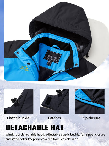 [Winter Jacket for Women]Women'S Ski Snowboard Jacket Thermal Fleece Insulated Snow Jacket Casual Work Jacket Coat Windbreaker Parka 4 Pockets Camping Snow Jacket Warm Winter Hiking Fleece Lined Jacket