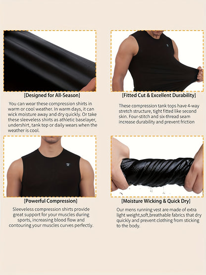 5- Pieces Men'S Sports Compression Vest Sleeveless Sports Top, Suitable For Exercise, Running, Fitness, And Daily Casual Wear