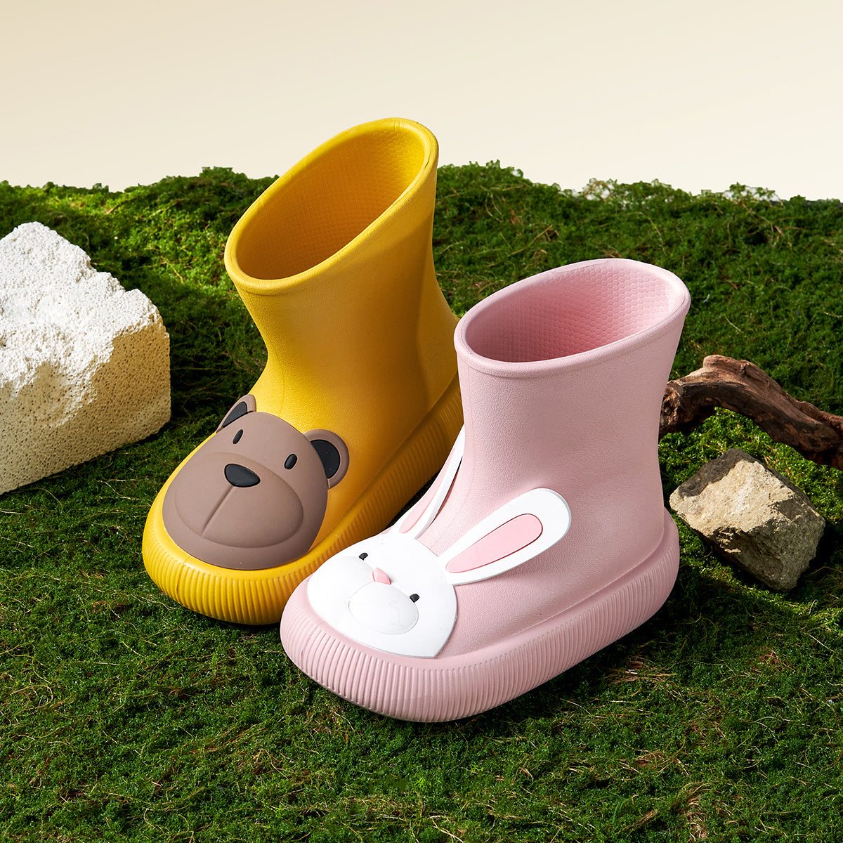 Slipolini Bear Paw and Bunny Paw Children's EVA Boots - Adorable Bear and Bunny Designs, Waterproof, Available in Yellow and Pink, Non-Slip Sole, Lightweight EVA Material - Perfect for Outdoor Adventures, Rainy Days, and Playtime in Any Weather
