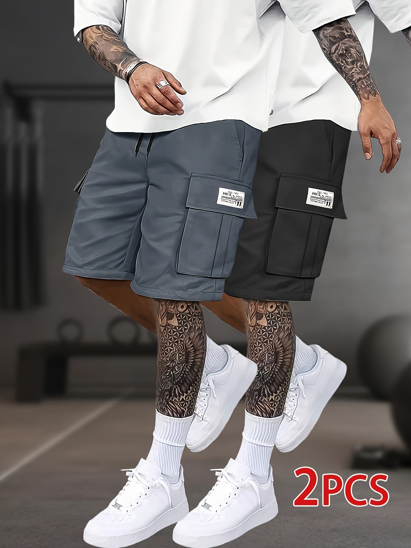 2pcs Men's Cargo Shorts, Multi-Pocket Loose Fit Utility Shorts, Durable Outdoor Hiking Tactical Shorts, Summer Casual Relaxed Fit Work Shorts with Flap Pockets