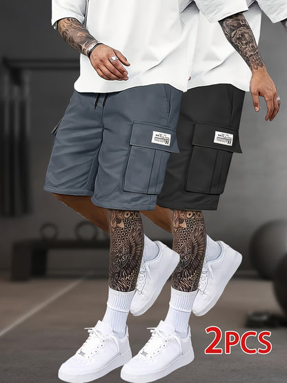 2pcs Men's Cargo Shorts, Multi-Pocket Loose Fit Utility Shorts, Durable Outdoor Hiking Tactical Shorts, Summer Casual Relaxed Fit Work Shorts with Flap Pockets