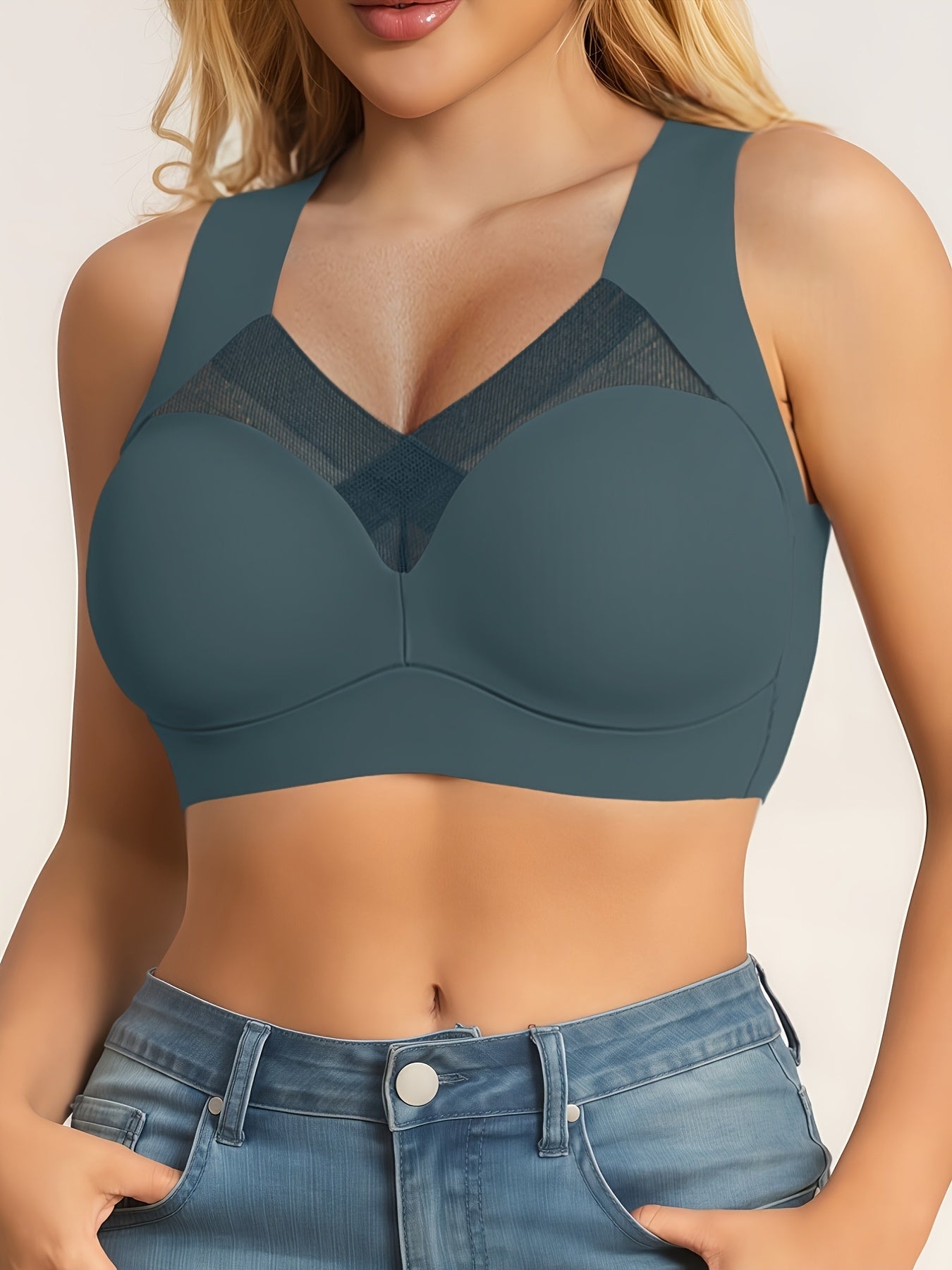 5-Pack JOINBUY Women'S Seamless Sports Bras - Elegant Full Cup Breathable V-Neck, Non-Removable Pads, Soft Comfort Fit Medium Support For Yoga & Year-Round Wear, Casual Lingerie Tops For Daily Comfort