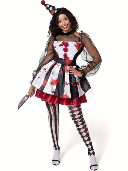 Women'S Spooky Clown Costume, Frightening Jester Attire for Halloween