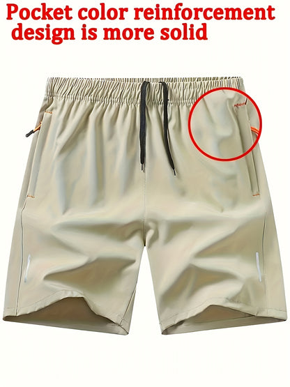 3 PCS Men's Stylish Athletic Shorts, Black Drawstring Design, Zipper Pockets, （Includes wristband）Ideal for Summer Workouts and Outdoor Activities, Plus Size Shorts