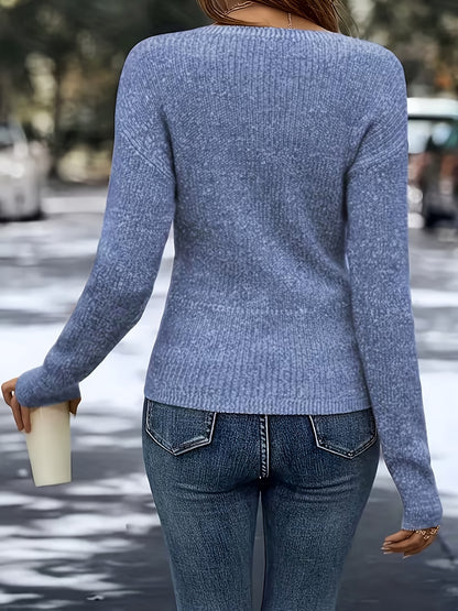 Women'S Elegant V-Neck Long Sleeve Sweater -Soft Warm Spring Pullover, Classic Chic Office And Party Outfit, Non-Transparent Layering Essential, Spring/Fall Everyday And Formal Tops for Women, Ladies Fashion Sweaters, Valentine'S Day Gift