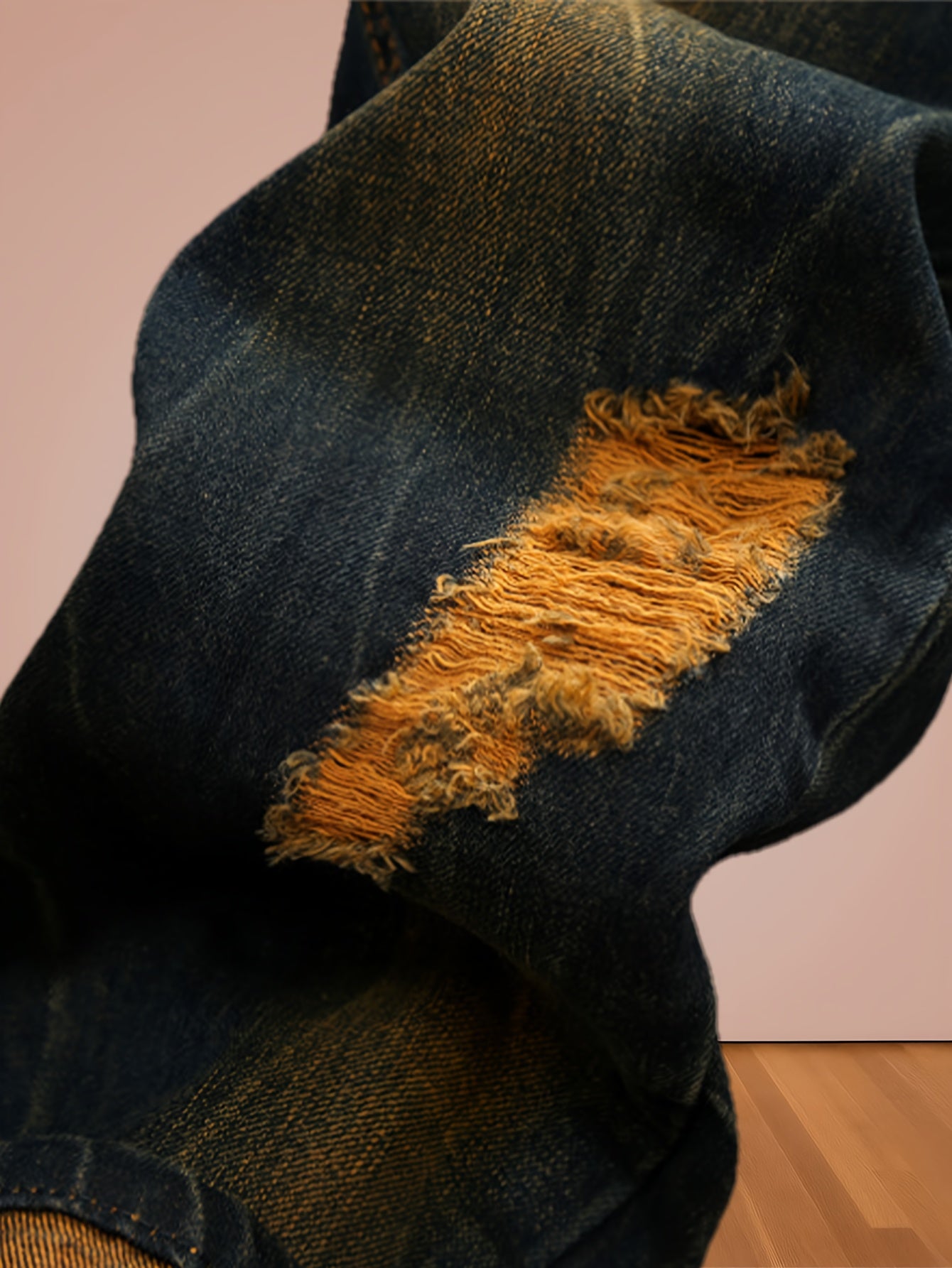 Men's Vintage Washed Straight-Leg Jeans - Mid-Rise Beltless Pants with Internal Zipper Closure, Machine Washable Suitable for Casual Casual Attire, - American High Street Style
