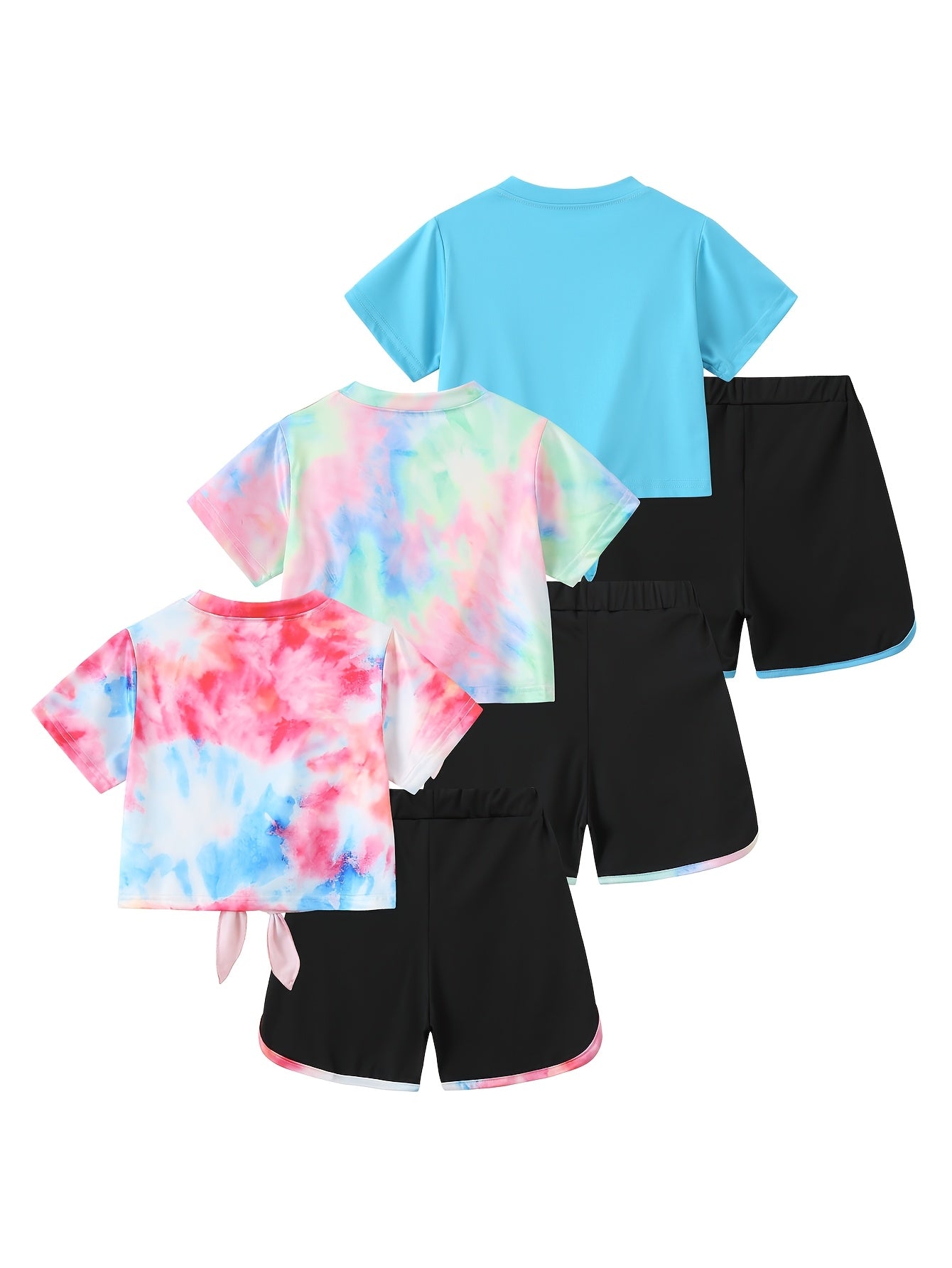 6pcs, Girls Love Print Camouflage Design Short Sleeve Athletic Shorts Summer Suit, for Outdoor