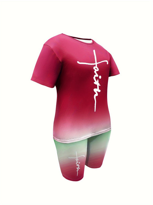 Women's Dark Pink Polyester Printed Short-Sleeve Shorts - product view 1