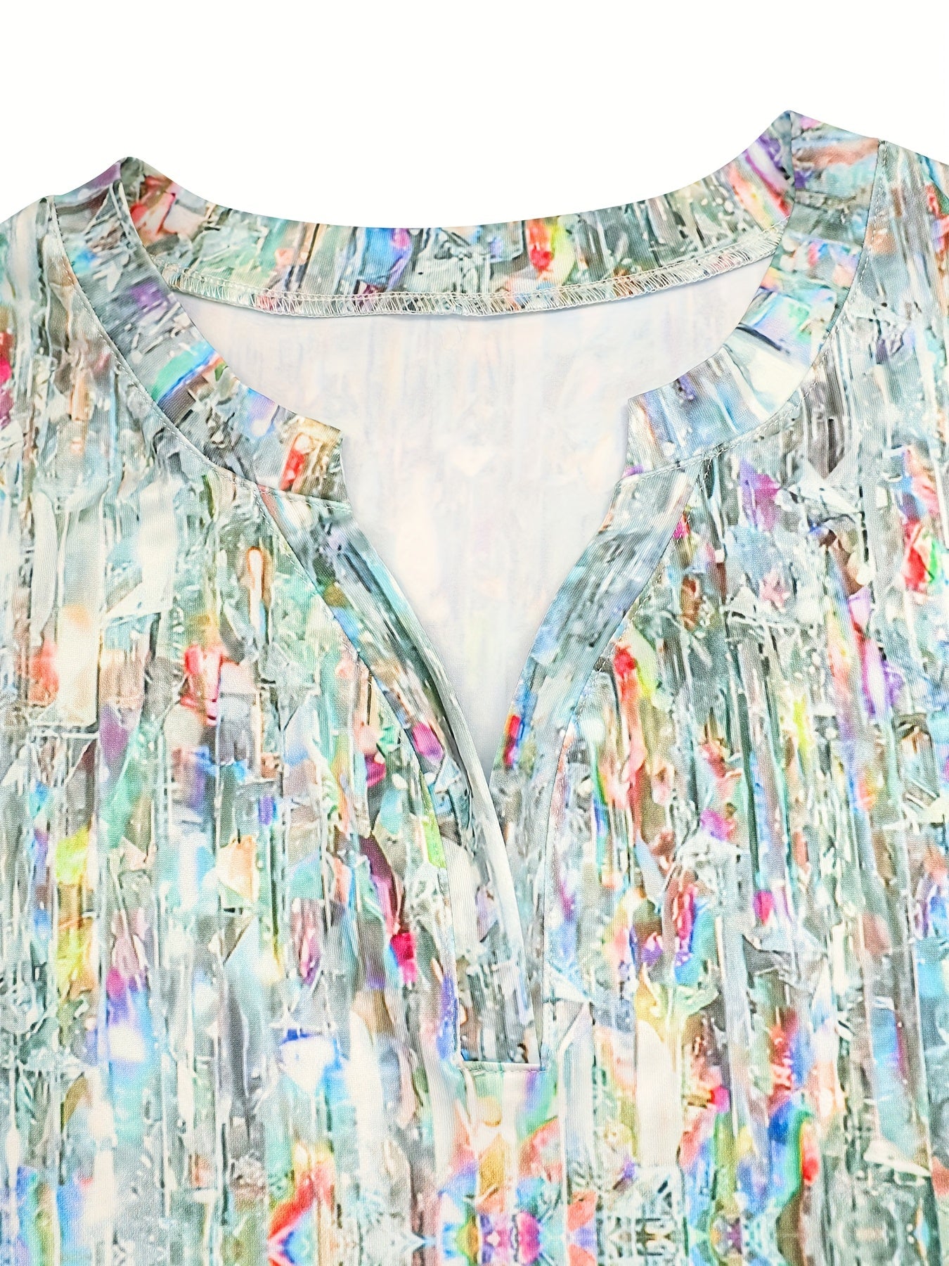 Allover Print Notched Neck T-shirt, Casual Short Sleeve Top For Spring & Summer, Women's Clothing