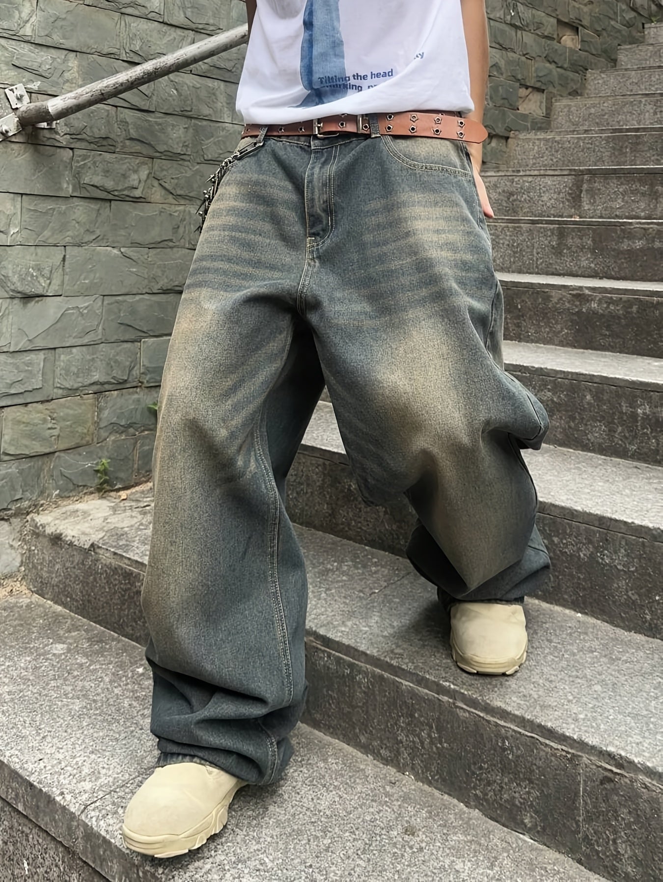 Men'S Casual Loose Fit Jeans, 90% 5% Polyester 5% Bamboo Rayon Rayon Blend, Solid Color Washed Denim, All-Season Non-Stretch Woven Fabric, Regular Length, Allseason Pants | Stylish Casualwear | Nonstretch Denim