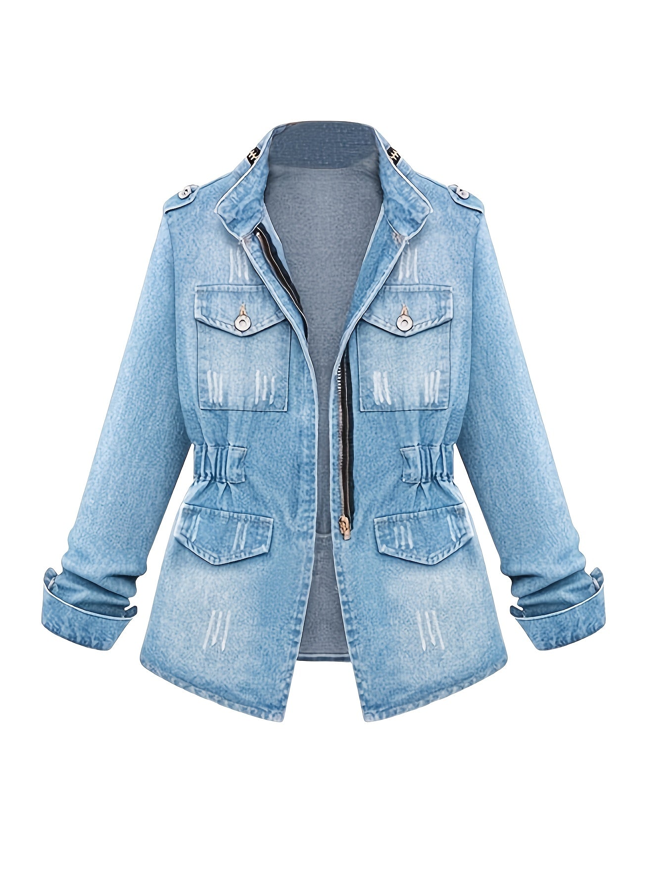 1pc Women's Short Round Neck Three - Quarter Sleeve Light Blue Denim Jacket | Casual Stylish for Daily Outfits, Shopping & Spring - Autumn Wear | Size S - XXL