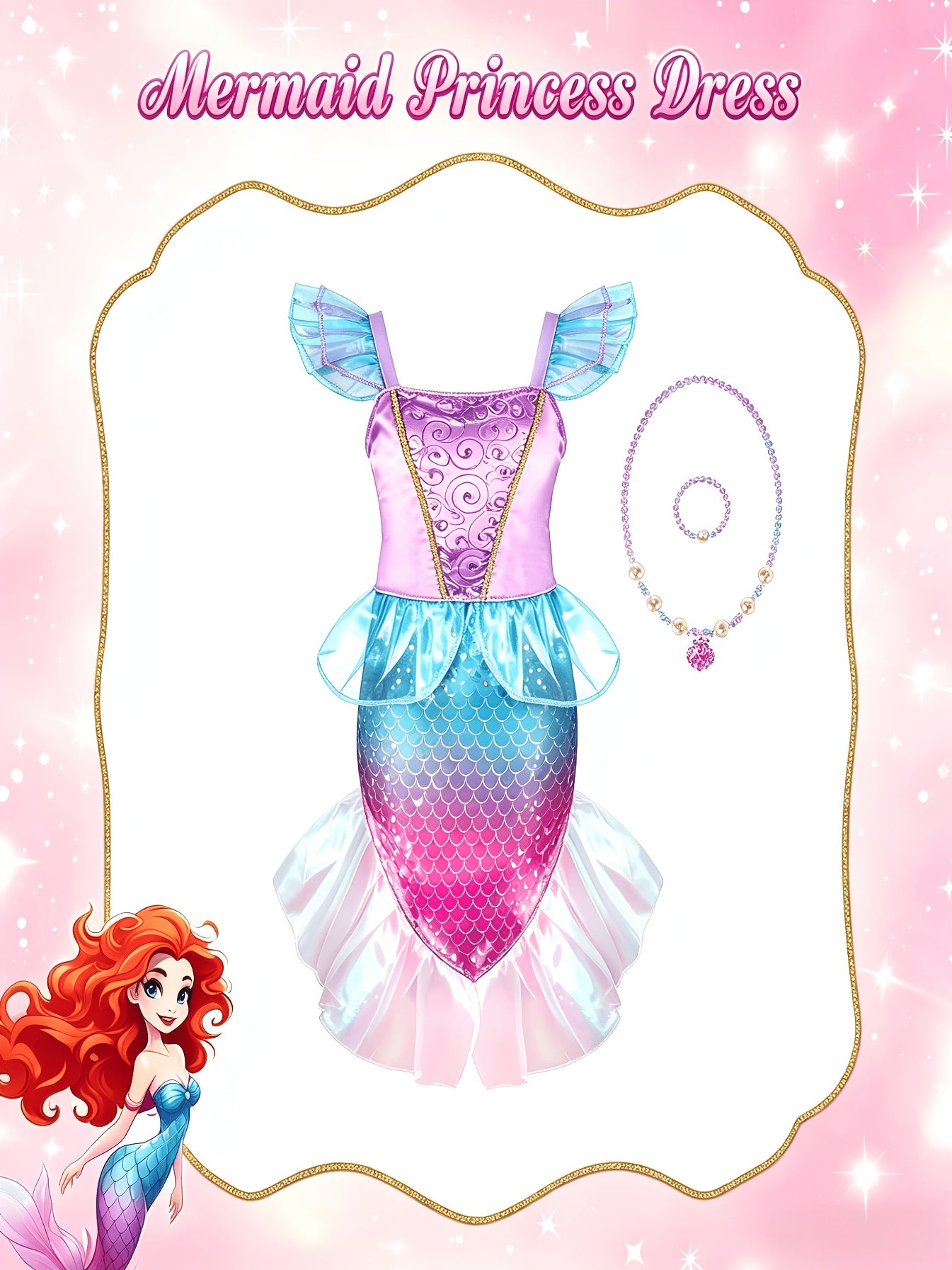 18pcs Princess Dress-Up Clothes Suitable for Role-Play Costumes with Unicorn & Mermaid Costumes, Capes, Jewelry - Birthday Outfits, -Line Skirts & Himos Dresses - Non-Stretch Dress Wear for (18pcs)