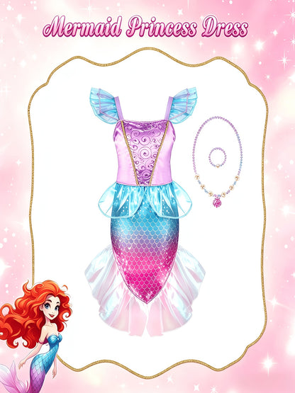 18pcs Princess Dress-Up Clothes Suitable for Role-Play Costumes with Unicorn & Mermaid Costumes, Capes, Jewelry - Birthday Outfits, -Line Skirts & Himos Dresses - Non-Stretch Dress Wear for (18pcs)