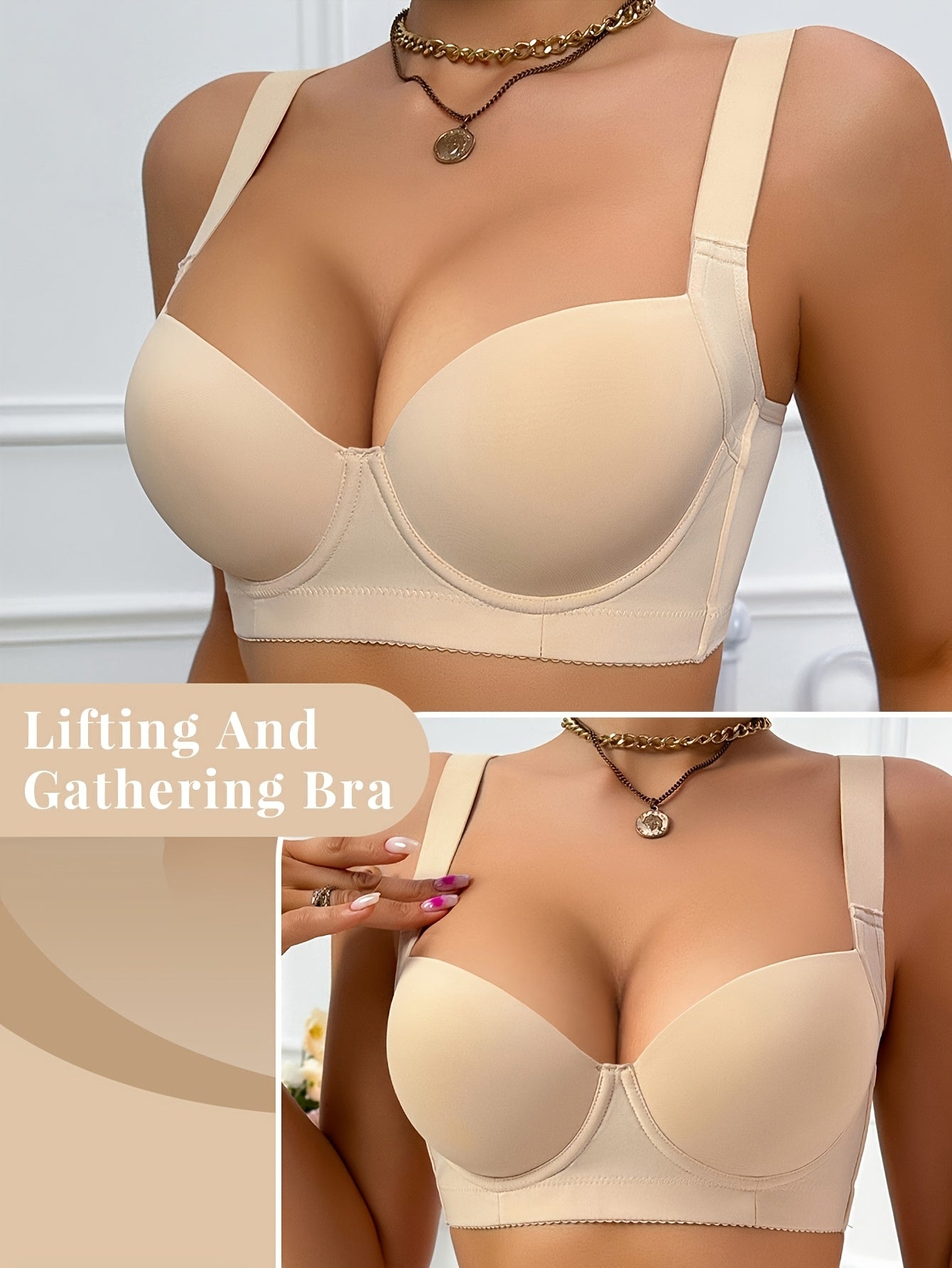 Smooth Women's Bra Underwear with Steel Ring, Comfortable, Gathered And Anti-sagging Wide Shoulder Strap Bra Shipped From Local Warehouse