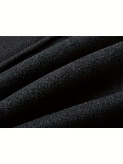 Men's Stand Collar Fleece Blend Pea Coats with Removable Inner Collar Single Breasted Overcoat