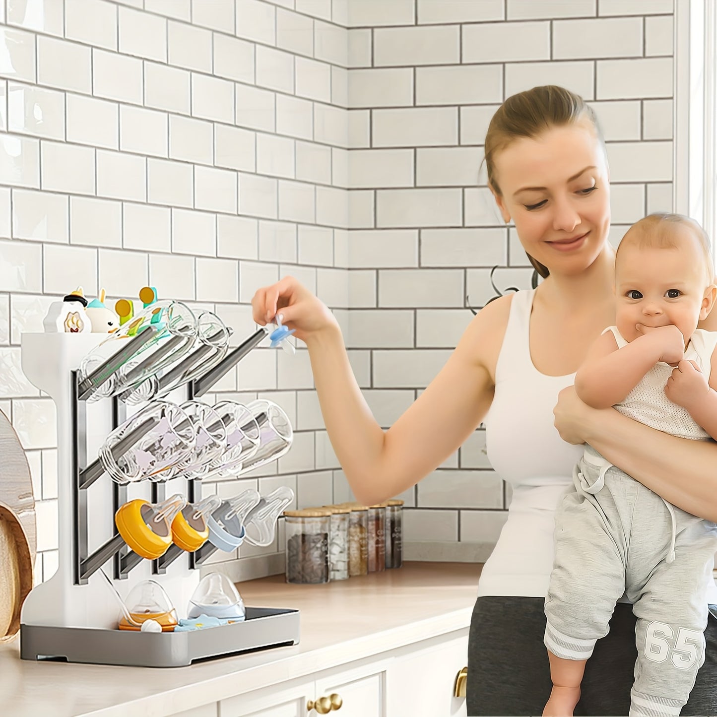 Space-Saving Vertical Bottle Drying Rack with BPA-Free Suitable for, Countertop Bottle Dryer Holder &, Compact Storage Stand for Brushes, Pacifiers, Accessories - Holder for Small Spaces