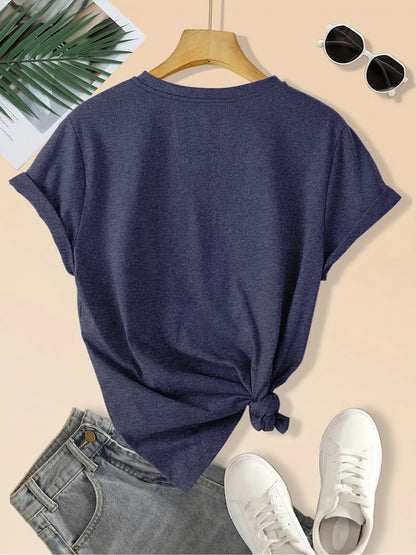Women'S Outdoor Forest Print T-Shirt- Breathable Dopamine Blue Casual Style, Bear Silhouette and Pine Tree Pattern Design, Medium Elasticity Round Neck, Suitable for Daily Wear, Machine Washable