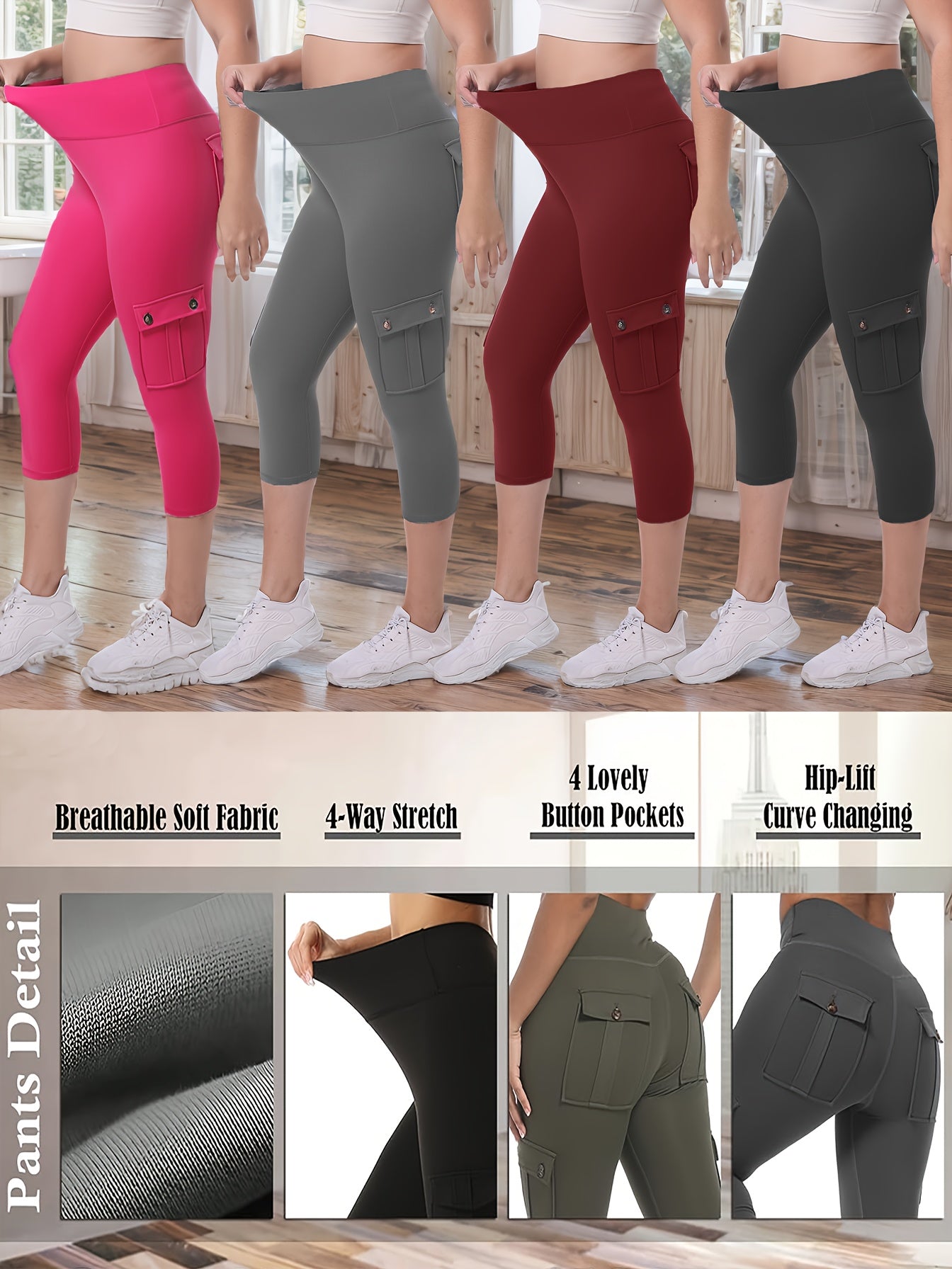 Women's Black/Pink/Blue/Rose Polyester High-Waist Leggings - product view 25