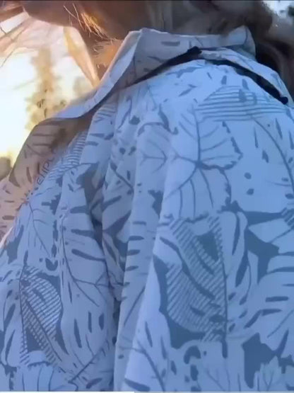 Women's Lightweight Windproof Hooded Jacket - Casual Zip-Up Outdoor Raincoat with Tropical Leaf Print, Removable Hood & Adjustable Cuffs for Spring Summer Fall,, Travel, Camping, Camping Gear, Apparel, Durable Zipper Closure