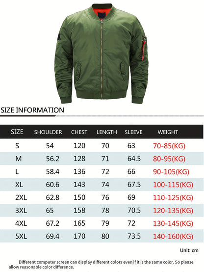 Men's Large Size Military Tactical Bomber Jacket - Army Air Force Pilot Winter Coat with Golden-Tone Zipper, Stand Collar & Full-Zip Front - Heavy-Duty Aviation-Ready Outerwear (Olive Green, Loose Fit) for Pilots & Collectors, PLUS SIZE, Casual Jacket For