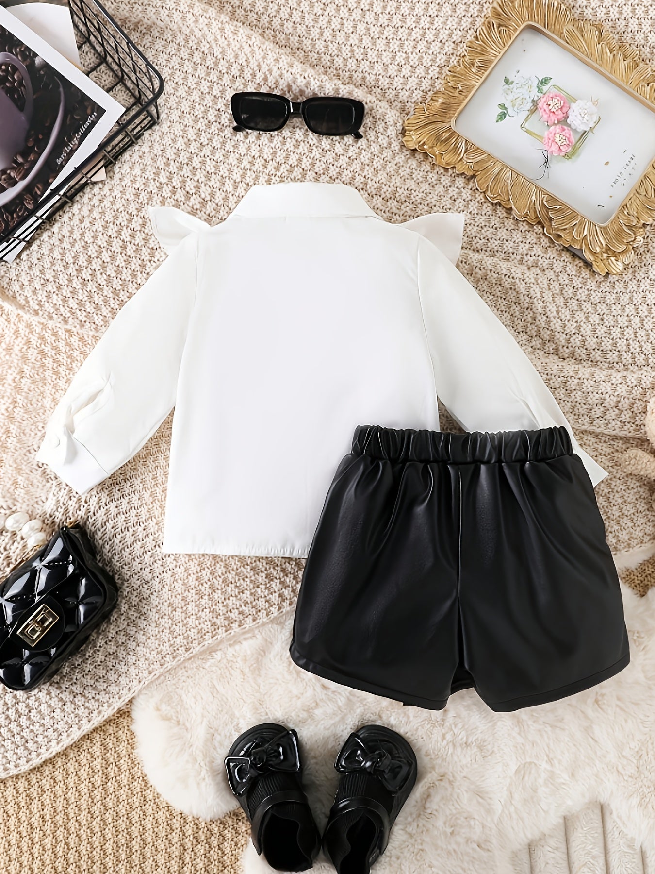 Baby Girl Summer Fashion Straight Shoulder Lapel Top & Irregular Half-Length Skirt 2pcs Set Directional Development, for Outdoor, Perfect for Outdoor