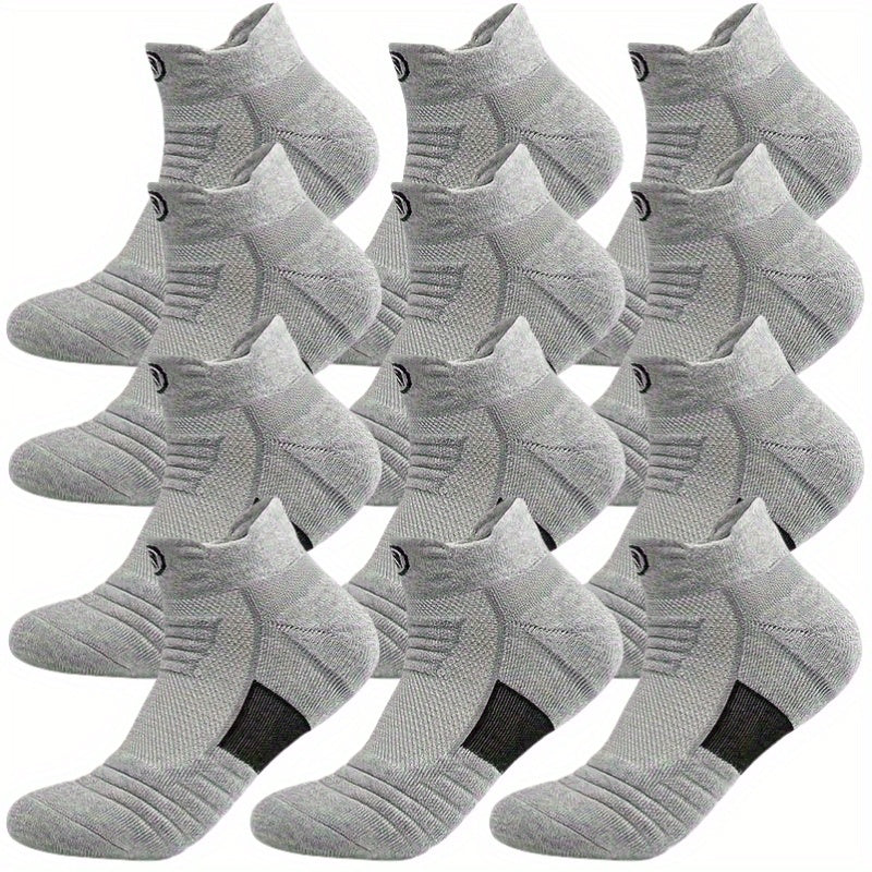 12 Pairs of Men's Thick Towel Fabric Sole Anti-slip and Moisture-absorbing Sports Socks, with Cushioning and Breathable Design, Suitable for Marathons, Outdoor Sports, Casual Wear, Sporty Style, Enhanced Stitching, and an Active Lifestyle