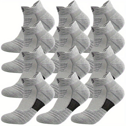 12 Pairs of Men's Thick Towel Fabric Sole Anti-slip and Moisture-absorbing Sports Socks, with Cushioning and Breathable Design, Suitable for Marathons, Outdoor Sports, Casual Wear, Sporty Style, Enhanced Stitching, and an Active Lifestyle