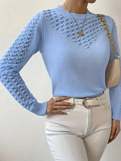 Women'S Casual Crew Neck Sweater - Soft Light Blue Pullover with Ribbed Detailing, Long Sleeves, And Front Pockets for Casual Attire, Casual Wear Sweater | Crew Neck Sweater | Construction, Sweater Dress