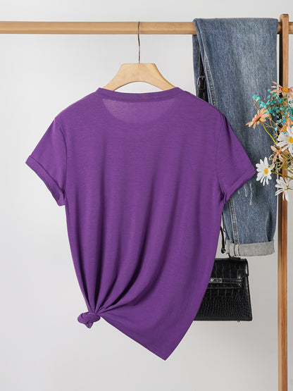 Women's Casual T-shirt, Chic Butterfly Pattern Print T-shirt - Rose Elements, Gifts, Casual Crew Neck Top - Breathable, Light and Comfortable, Suitable for Spring and Summer Wardrobes