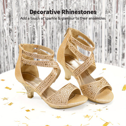 Girls Sandals Low Heel Dress Pump Sandals Easy And Elegant Cute Adorable Strappy Open Toe Heel Sandals Elegant Party Sandals for Any Occasion with Rhinestones Studs