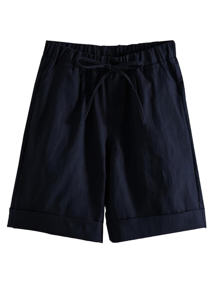Solid Color Drawstring Comfy Shorts, Casual Rolled Hem Pocket Shorts for Spring & Summer, Women's Clothing