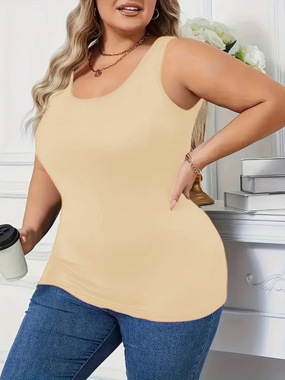 [Plus Size Tank Tops] 3pcs Women's Plus Size Solid Color Tank Tops - Breathable Stretch Fabric Base Layer Shirts, Opaque Non-Sheer Blouses Suitable for Casual, Home Wear & Layering, Year-Round Layering (Hand Washable, No Transparency)