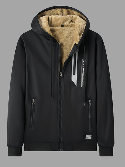 Men's Winter -Lined Thick Warm Hoodie Jacket, Athletic Zip-Up Sweatshirt with Pockets