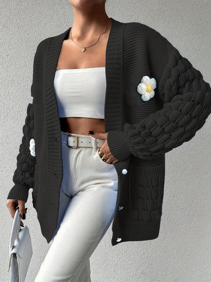 Plus Size, [European Winter Directional Style] Plus-size Women's Clothing, Sweet and Fresh Style, Women's Flowers Decorate Loose Cardigan, Spring, Autumn and Winter Fashion and Versatile Items