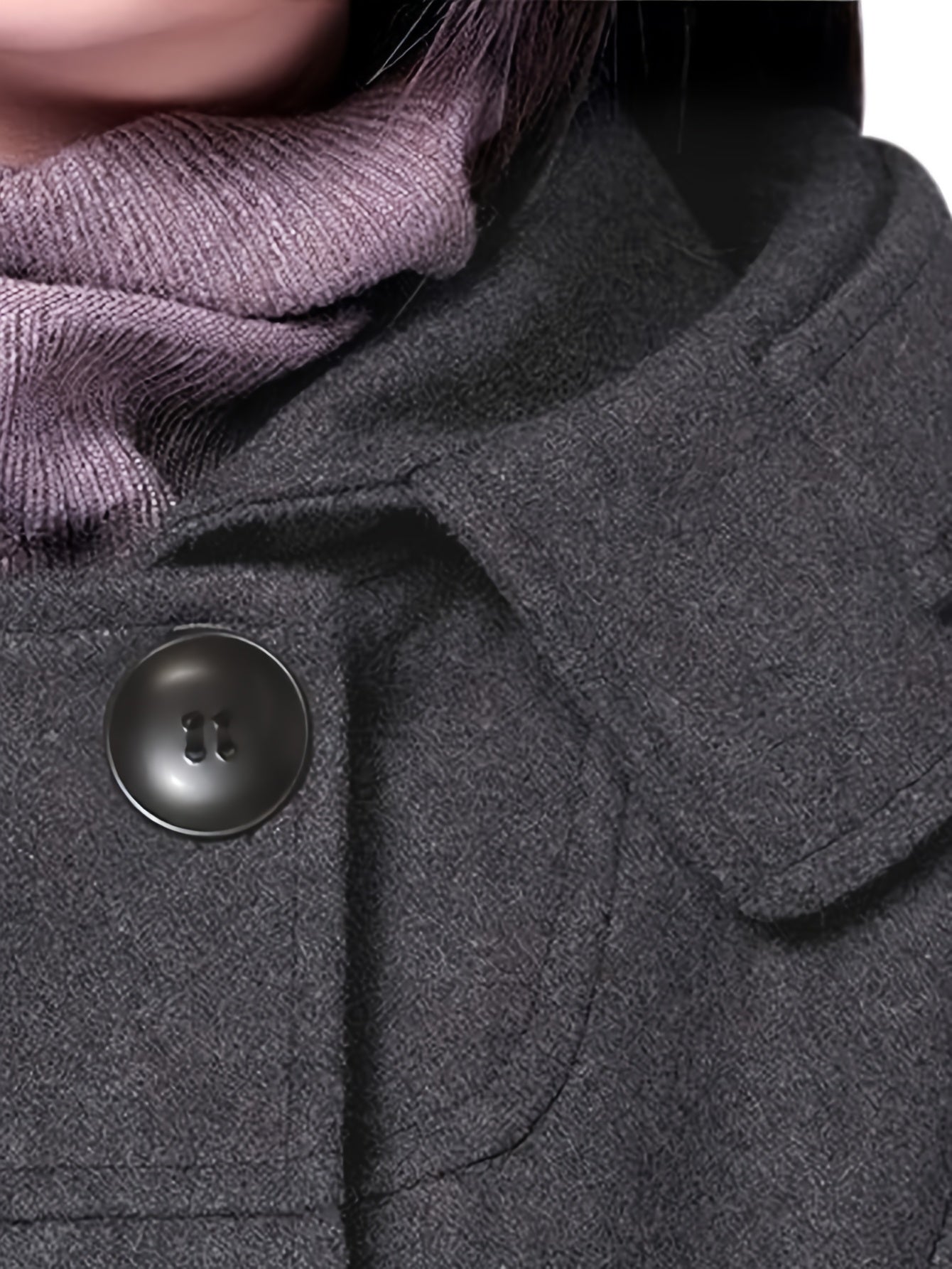 Women'S Hooded Double-Breasted Wool Blend Mid-Length Elegant Casual Coat