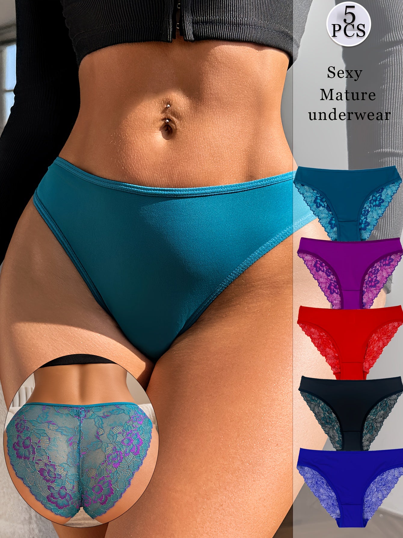 5pcs Ladies Sexy Lace Underwear, Translucent Fashion Elegant Mature Low Waist Panties, Romantic Dating Erotic Brief, Comfortable Soft Breathable Yoga Panties