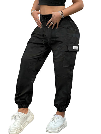 Women'S Lightweight Quick-Dry Camo Cargo Pants - Tapered Leg Elastic Drawstring Waistband Breathable Tactical Pants