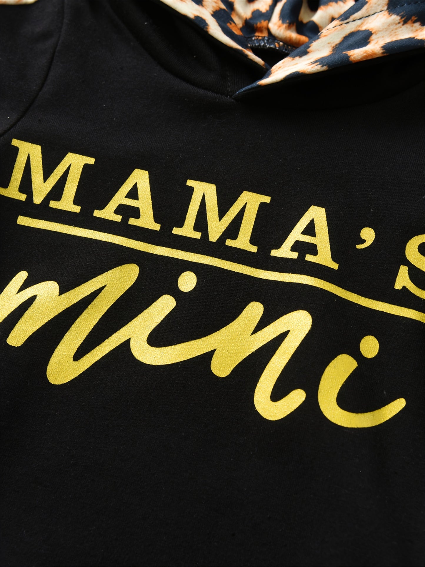 KuKitty Infant Baby Girl Clothes Set Long Sleeve "Mama's Mini" Print Pullover Sports Hooded Tops and Leopard Pants Outfits Set