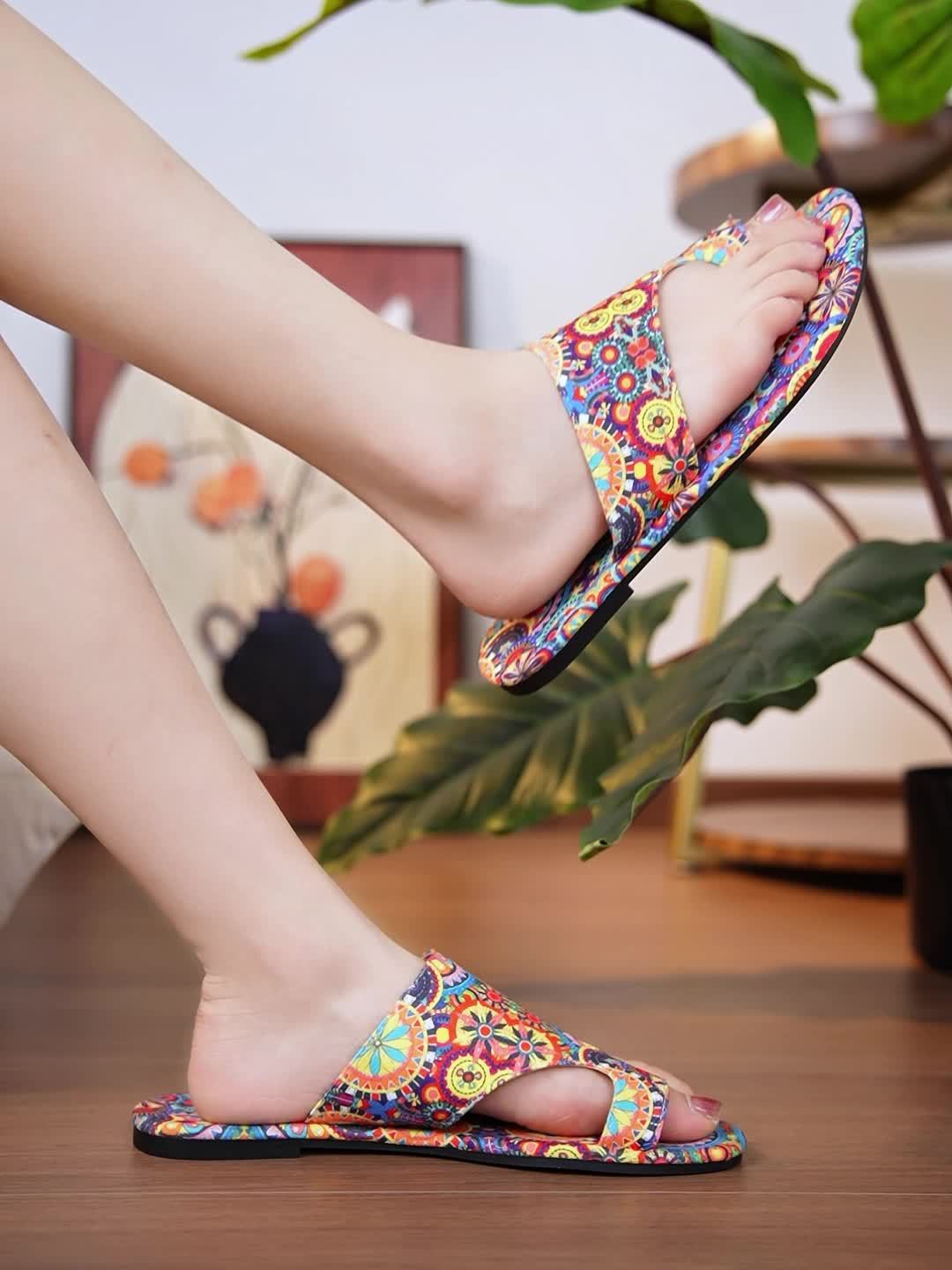 Women's Bohemian Style Beach Holiday Sandals Lightweight Toe-Straps Soft Sole Non-Slip Casual Party Travel Slippers, Women Shoes