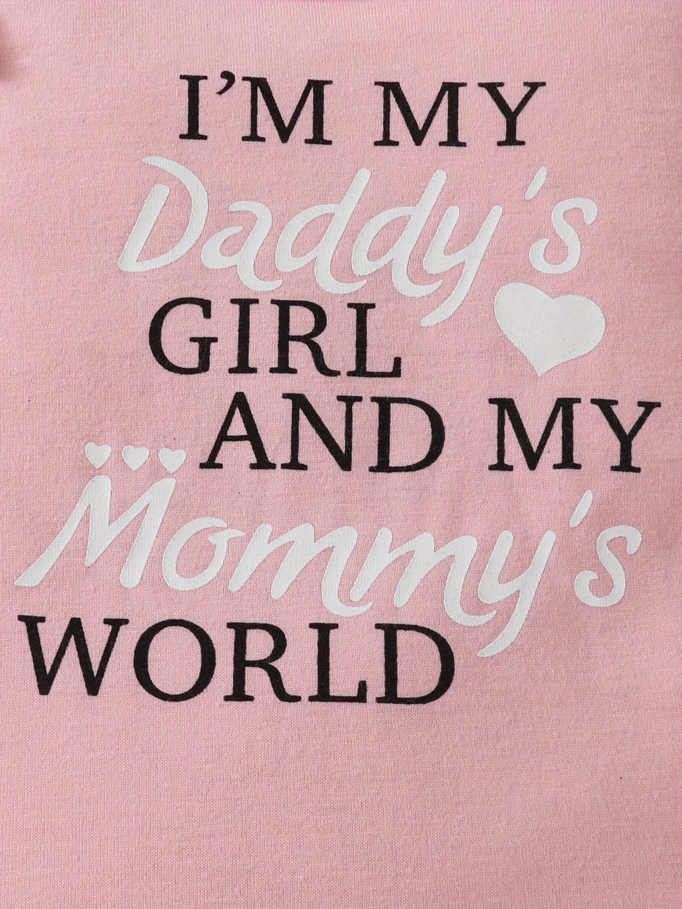 Baby Girl's "Daddy's Girl Mommy's World" Print Lovely Outfit, Short Sleeve Romper & Headband & Heart All-over Print Shorts, Baby Girl's Clothes