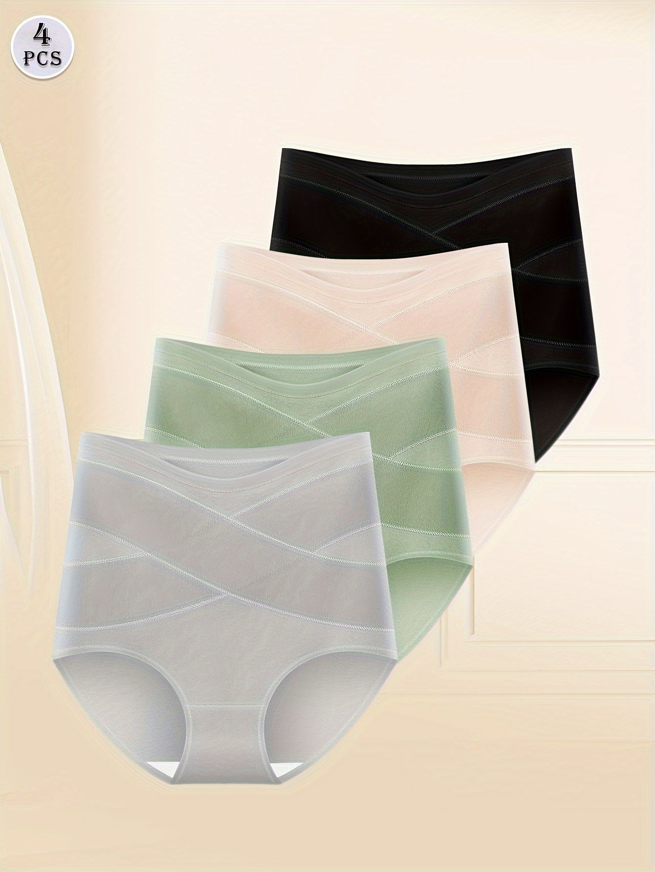 4pcs High Waist Crossover Tummy Control Briefs, Seamless Soft Stretchy Breathable Full Coverage Intimates Panties, Women's Lingerie & Underwear