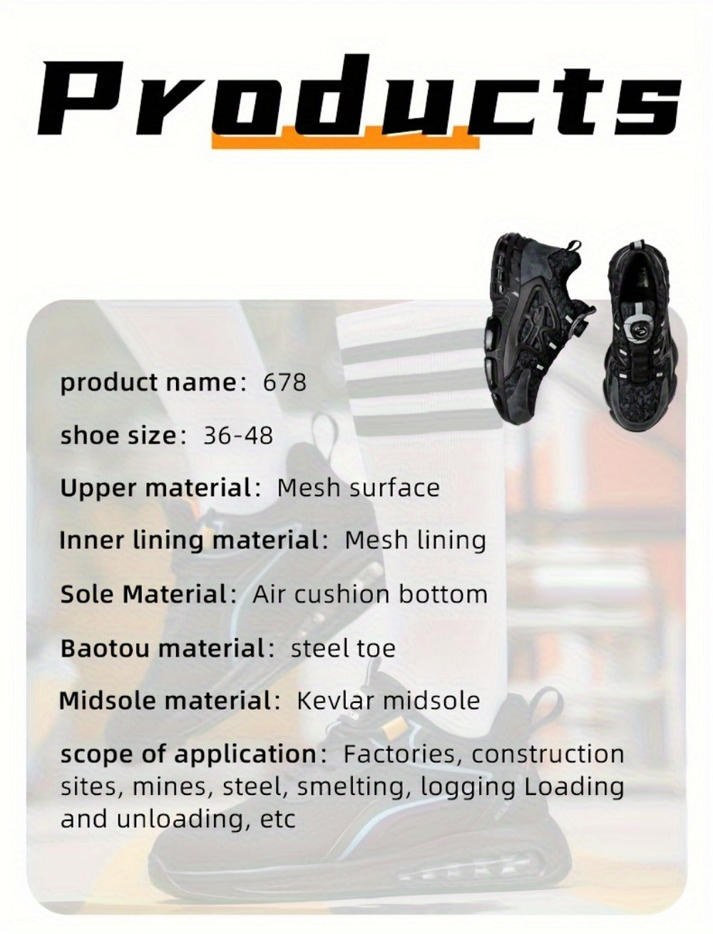 Men's Work & Safety Shoes - Puncture Resistant & Lace-Up Fit