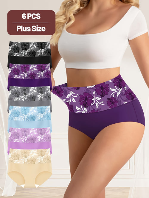 6 Packs, Large Size Underwear, Ice Women'S Underwear, Naked And Traceless, High Waist And Belly-Closing, Color Combination, Summer Thin Style, Women'S Underwear