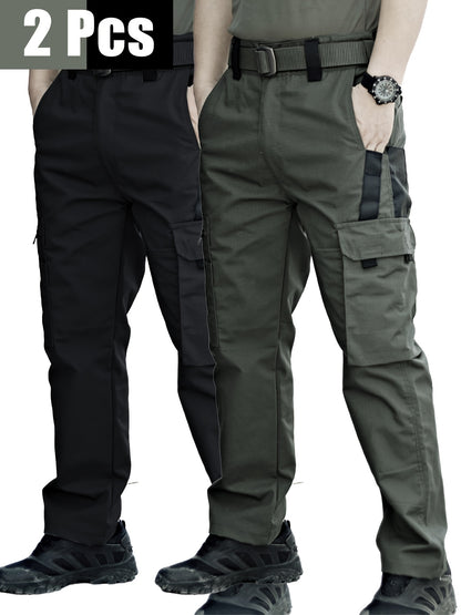 2 Pairs of Men's Tactical Cargo Pants, Outdoor Construction Hiking Multi-pocket Durable Casual Tactical Trousers | Adjustable Waistband | Hiking and Mountaineering Gear (waistband Not Included)