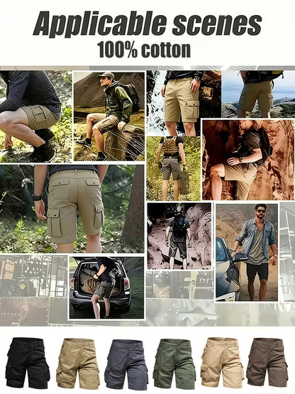2-Pack Men'S New Multi-Pocket Work Shorts, 100% Pure Skin-Friendly And Breathable Fabric, Running, Travel, And Hiking Shorts, Wrinkle-Resistant And Durable Shorts