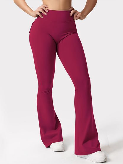 Women's Autumn Outfit 3pcs Set in Black, Gray, Green, and Black, Gray, Rose Red, Fashion Cargo Style Flared Pants, Women's Casual Flared Pants, High-Waisted Pocket Joggers, Cargo Style Peach Butt Pants, Quick-Dry Tummy Control Hip Lifting Long Flared