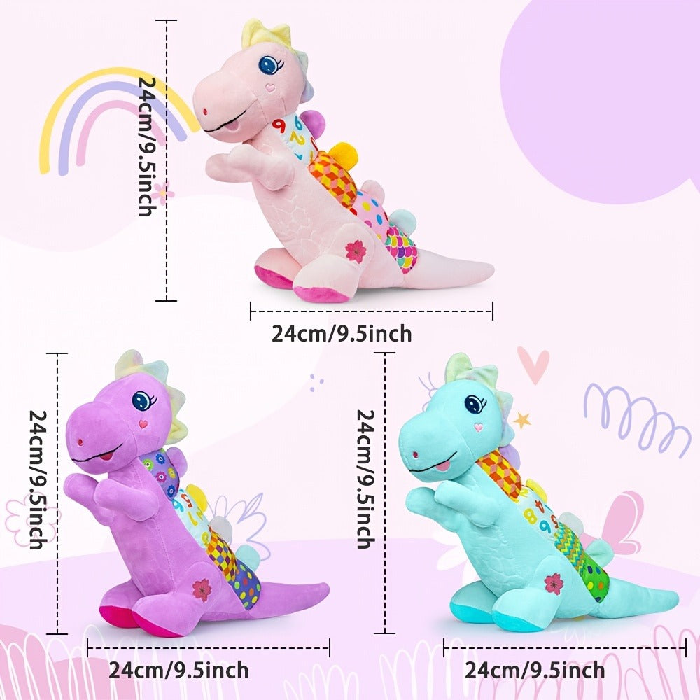 Musical Dinosaur Baby Plush Toy - Crinkle, squeak, rattle and textured sensory details