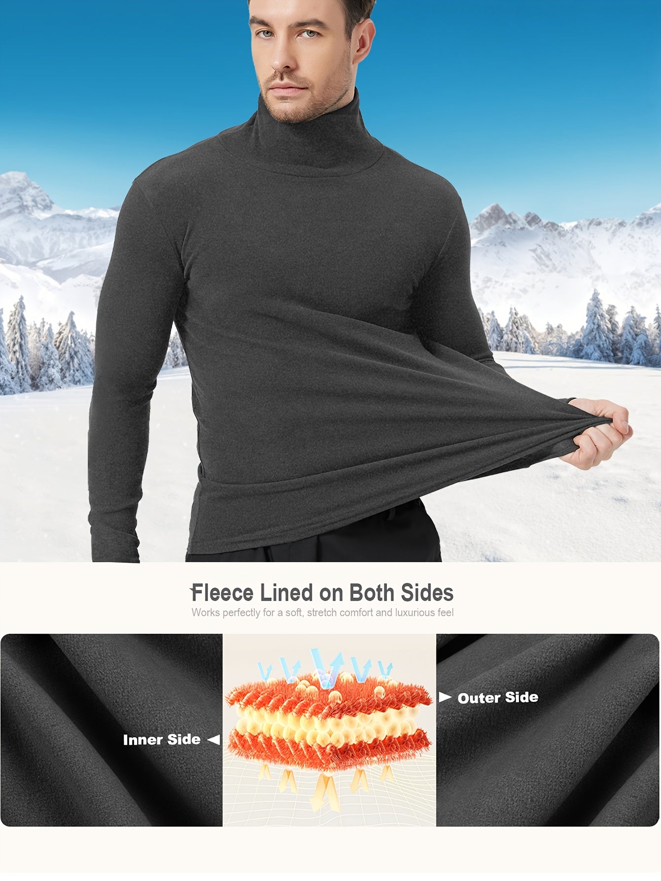 Men'S Thermal Turtleneck Compression Top - Warm Base Layer Long Sleeve Shirt for Cold Weather